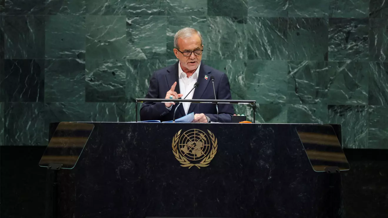 Iran's President Masoud Pezeshkian addresses the 80th United Nations General Assembly (UNGA) at the U.N. headquarters in New York, U.S., September 24, 2025. Reuters/Jeenah Moon