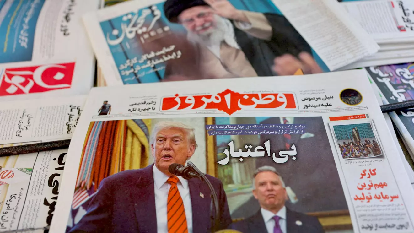 An Iranian newspaper with a cover photo of U.S. President Donald Trump and U.S. Middle East envoy Steve Witkoff, is seen in Tehran, Iran, May 11, 2025. Majid Asgaripour/WANA (West Asia News Agency) via Reuters 