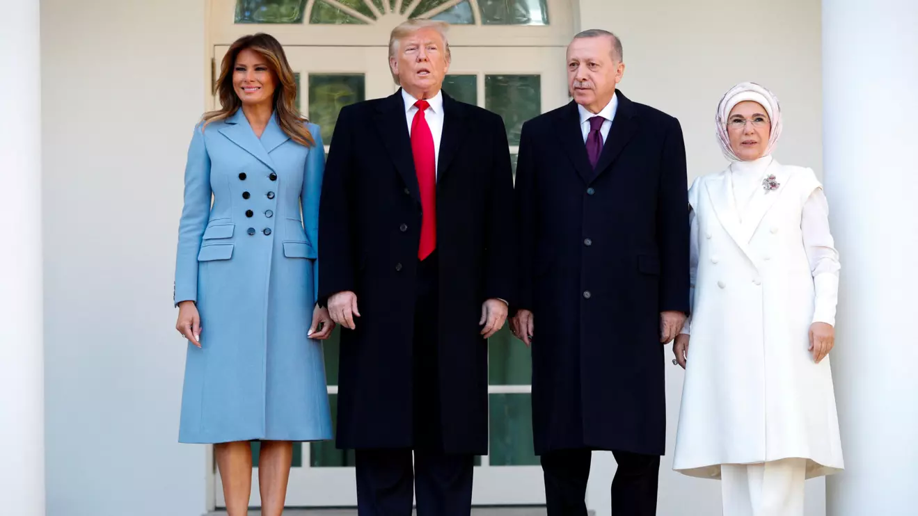 U.S. President Donald Trump and first lady Melania Trump stand with Turkey's Pressident Tayyip Erdogan and Emine Erdogan at the White House in Washington, U.S., November 13, 2019. Reuters/Tom Brenner