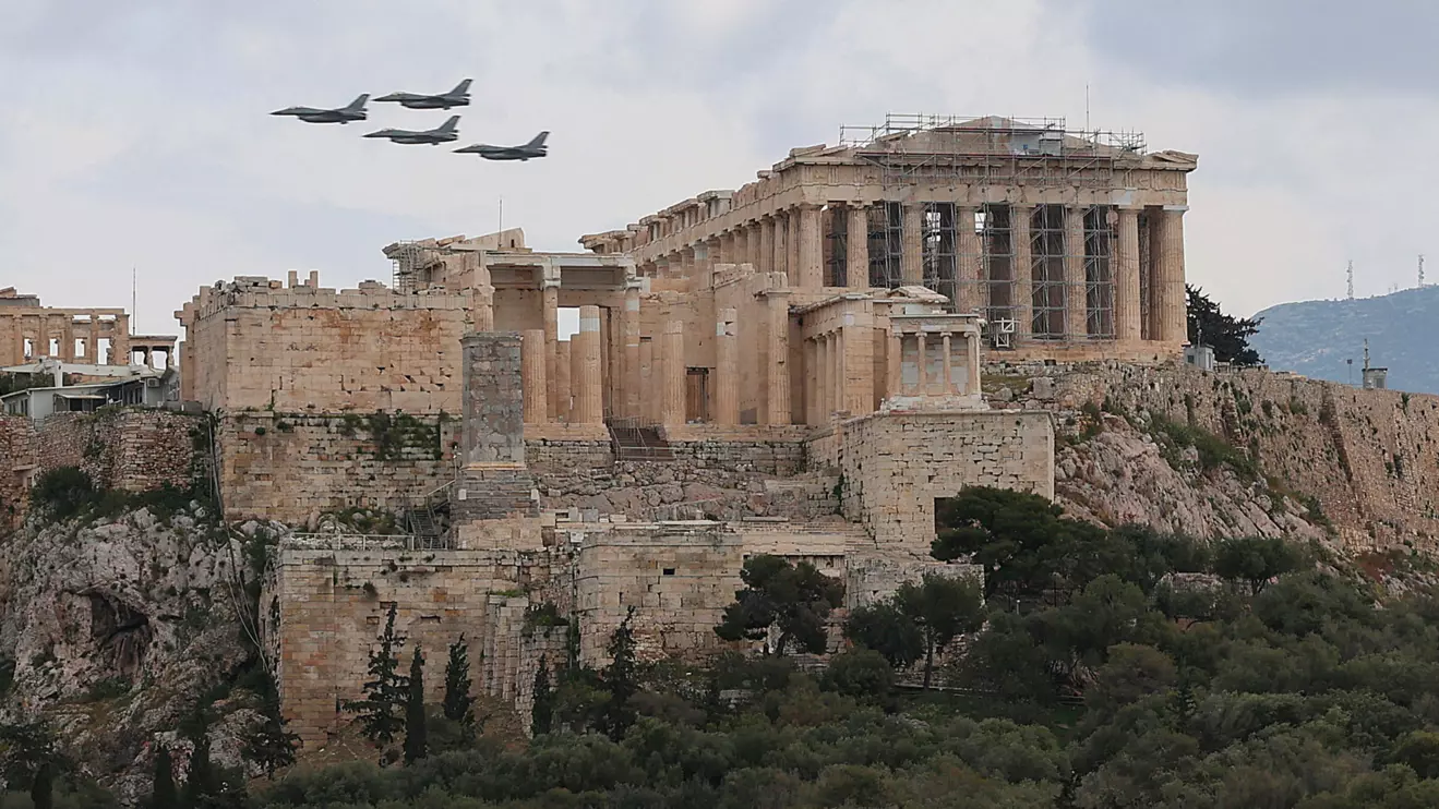 Military planes fly above the Acropolis of Athens, as part of a military parade marking the country’s Independence Day, in Athens, Greece, March 25, 2026. reuters/Louisa Gouliamaki