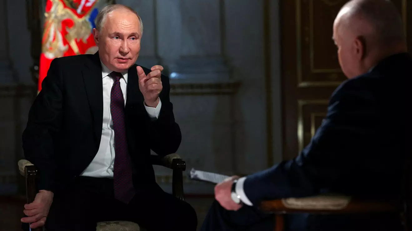 Vladimir Putin speaks during an interview in Moscow, March 12, 2024. Sputnik/Gavriil Grigorov/Pool via Reuters