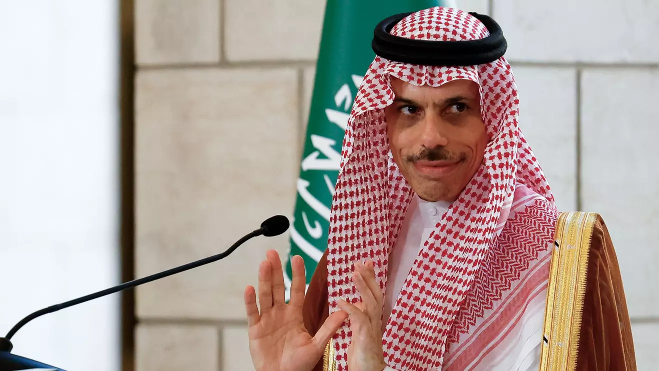 Saudi Foreign Minister Prince Faisal bin Farhan Al Saud attends a press conference with Syrian Foreign Minister Asaad Hassan al-Shibani (not pictured), in Damascus, Syria May 31, 2025. Reuters/Yamam Al Shaar