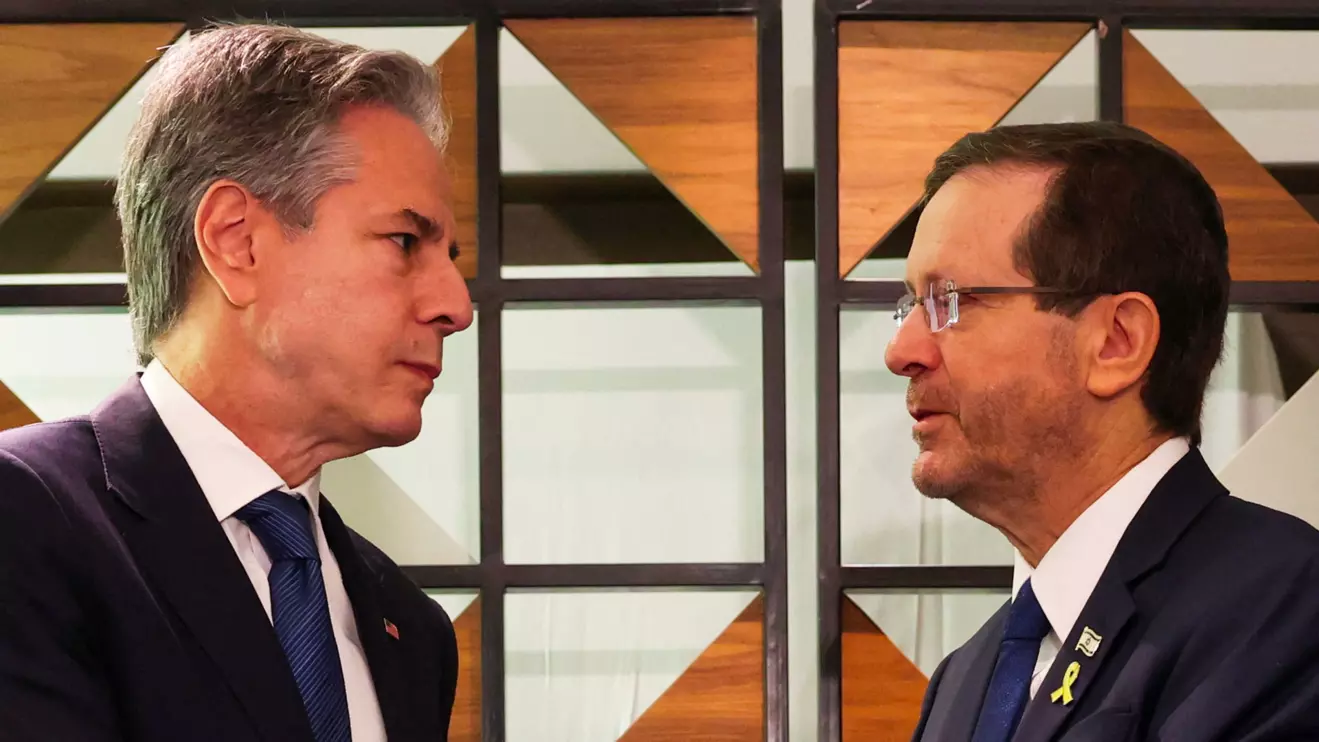 U.S. Secretary of State Blinken meets with Israel's President Isaac Herzog, in Tel Aviv, Israel, August 19, 2024. REUTERS/Kevin Mohatt/Pool