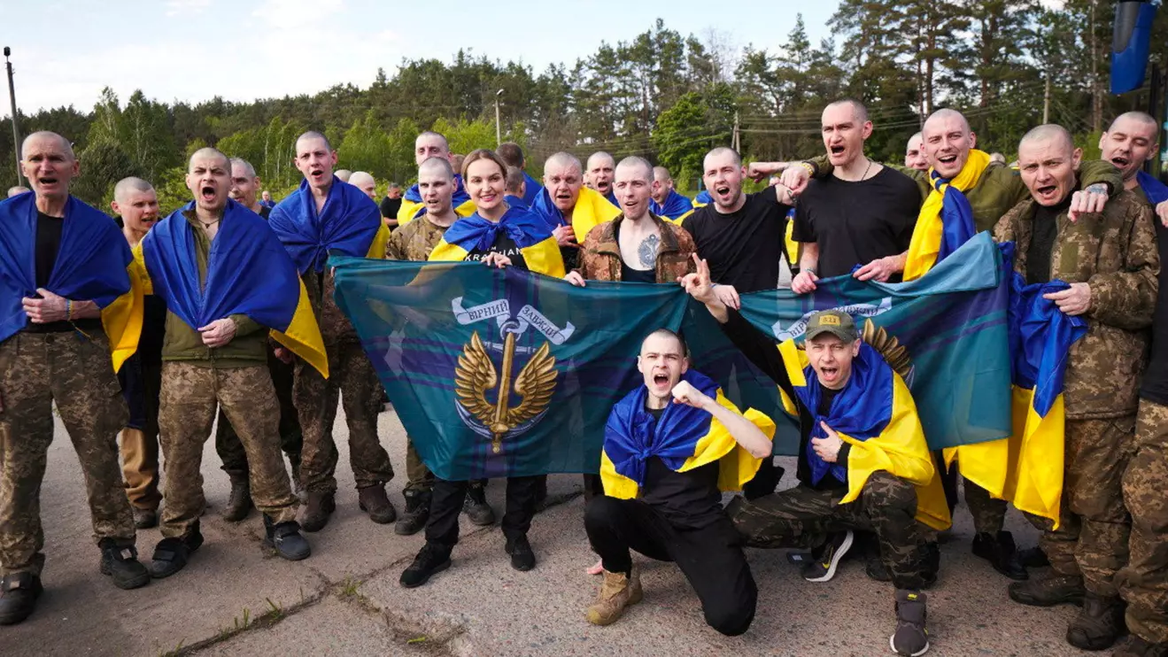 Ukrainian prisoners of war (POWs) are seen after a swap, amid Russia's attack on Ukraine, at an unknown location in Ukraine, in this handout picture released May 23, 2025. Ukraine's President Volodymyr Zelenskiy via Telegram/via Reuters