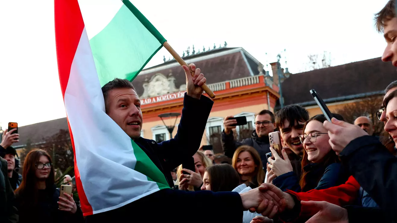 Peter Magyar, leader of the opposition TISZA party arrives at his election campaign tour in Balassagyarmat, Hungary, February 25, 2026. Reuters/Bernadett Szabo