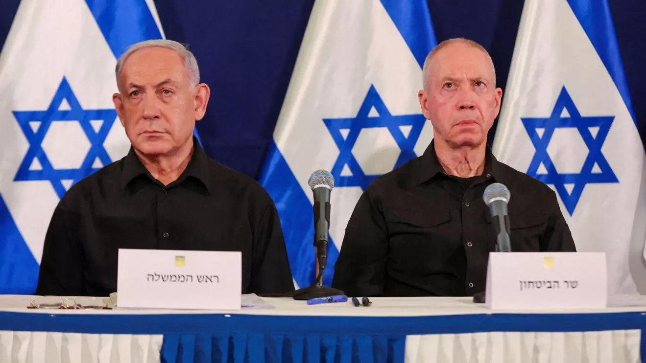 Israeli prime minister Benjamin Netanyahu and Defense Minister Yoav Gallant during a press conference in the Kirya military base in Tel Aviv , Israel , 28 October 2023. ABIR SULTAN, Reuters