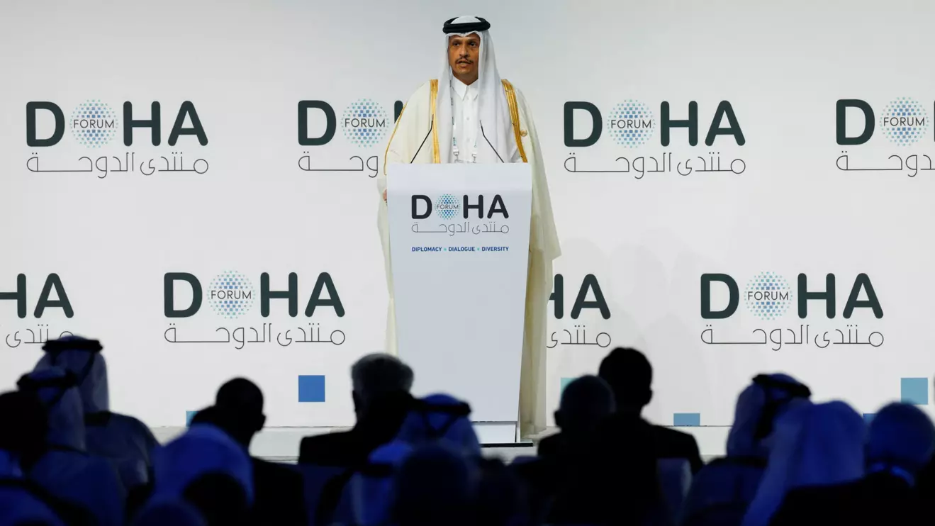 Qatar's Prime Minister and Minister for Foreign Affairs Sheikh Mohammed bin Abdulrahman bin Jassim Al-Thani speaks on the first day of the 23rd edition of the annual Doha Forum, in Doha, Qatar, December 6, 2025. Reuters/Ibraheem Abu Mustafa