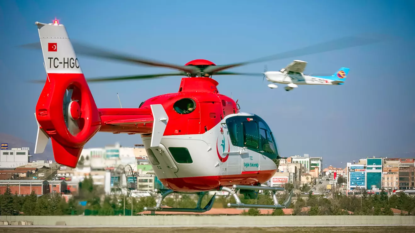 The helicopter was taking off from the Mugla Training and Research Hospital © Mena Today 