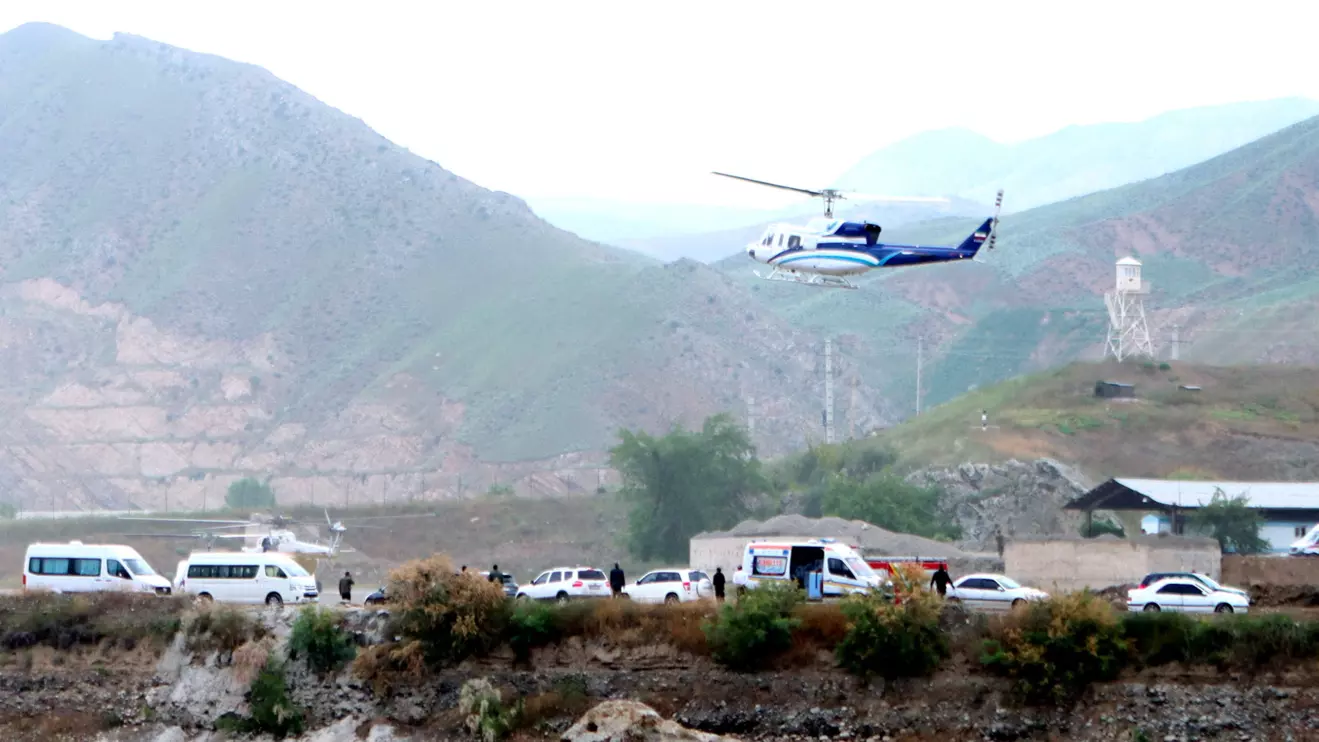 A helicopter carrying President Ebrahim Raisi takes off, May 19, 2024. Ali Hamed Haghdoust/IRNA/WANA via Reuters 