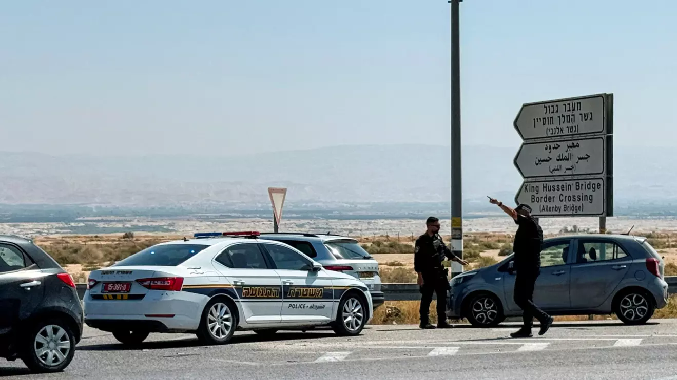 Israeli police patrol the area near Allenby Bridge Crossing between the West Bank and Jordan following a shooting incident in the crossing in West Bank, September 8, 2024. Reuters/Ilan Rosenberg