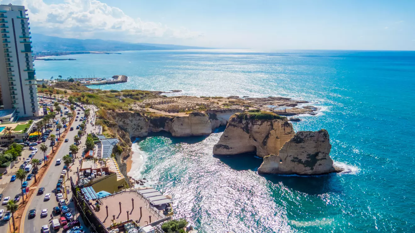Aerial view of the Pigeons' Rocks on Raouche, Beirut © Mena Today 