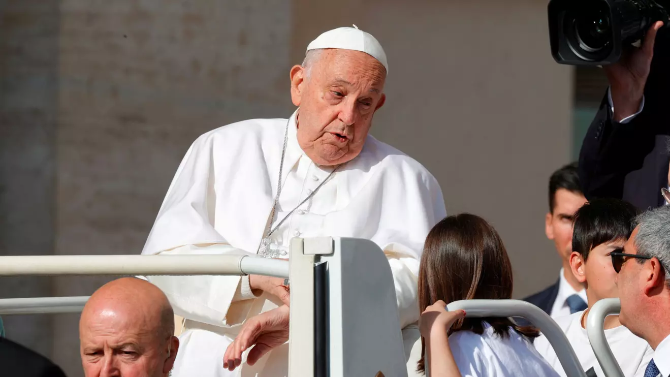 Pope Francis arrives for the weekly general audience in Saint Peter Square at the Vatican, May 15, 2024. Reuters/Ciro De Luca