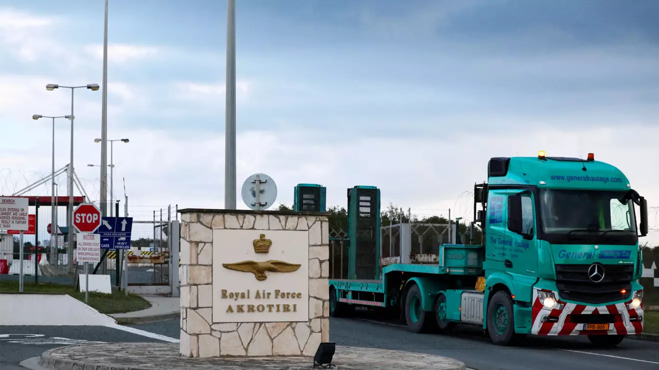 A truck exits RAF Akrotiri, a British sovereign base in Cyprus, ReutersYiannis Kourtoglou