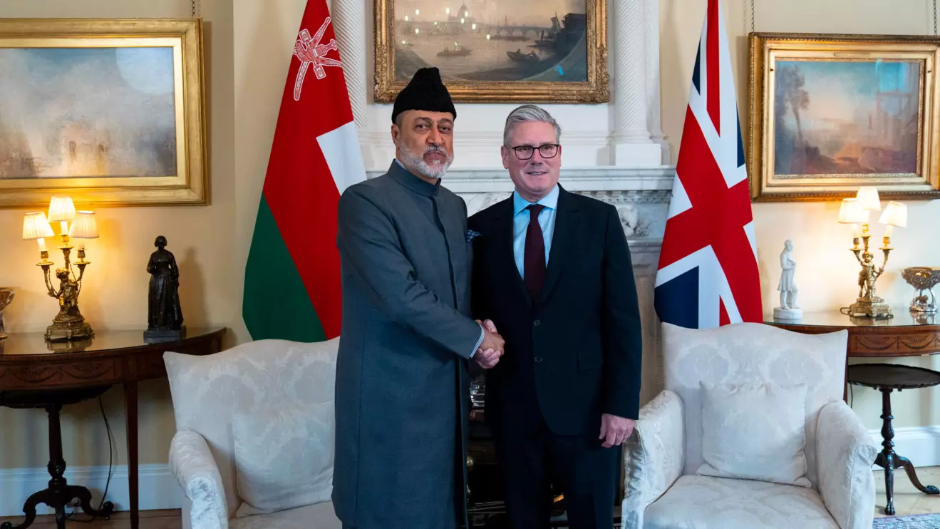 British Prime Minister Keir Starmer and the Sultan of Oman Haitham bin Tarik hold a meeting at 10 Downing Street in London, Britain July 30, 2025. Niklas Halle'n/Reuters