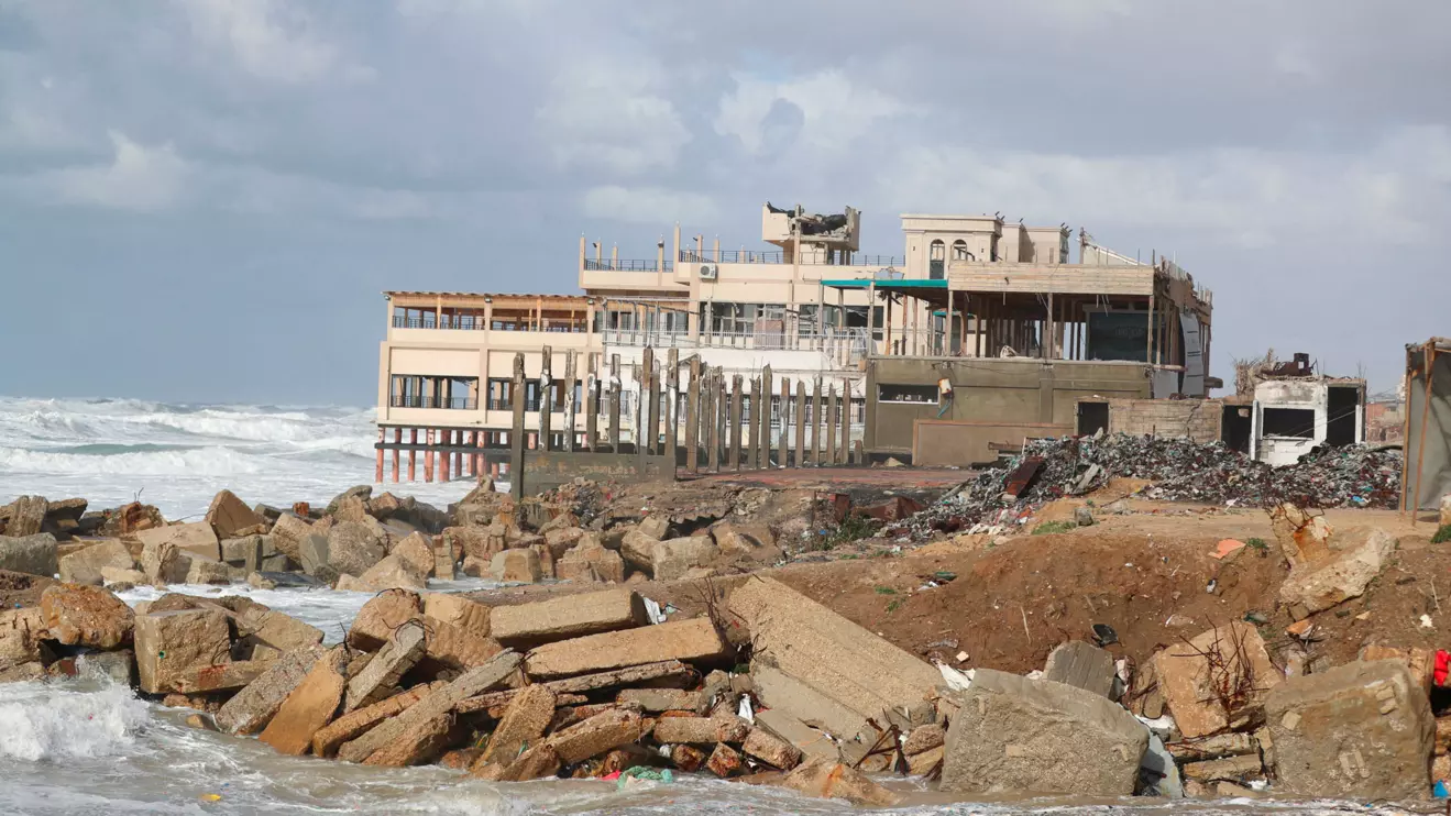 The Alqalaa restaurant stands damaged, amid a ceasefire between Israel and Hamas, after a proposal by U.S. President Donald Trump for the U.S. to take over Gaza and displace its residents, in Gaza City February 6, 2025. Reuters/Dawoud Abu Alkas