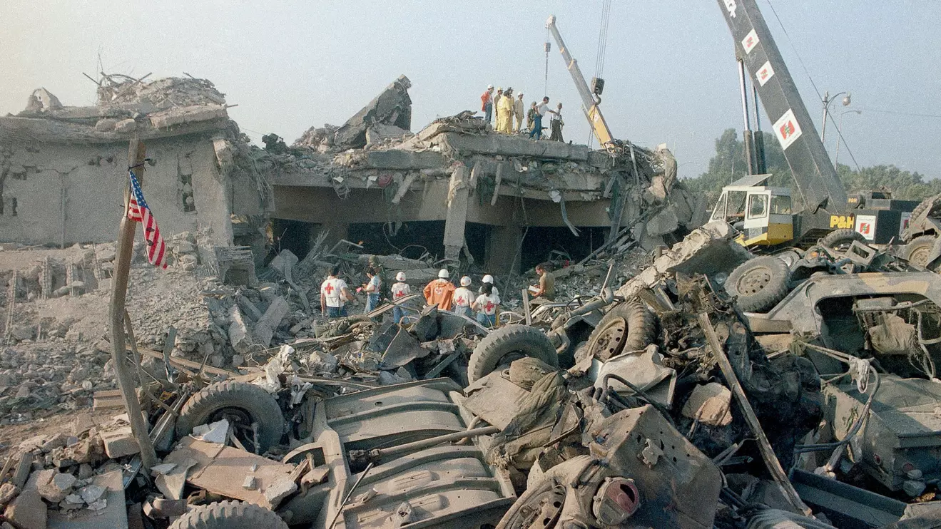 This is the scene in the aftermath of the bombing of the U.S. Marines barracks in Beirut, Lebanon, Oct. 23, 1983 © US Department of State 