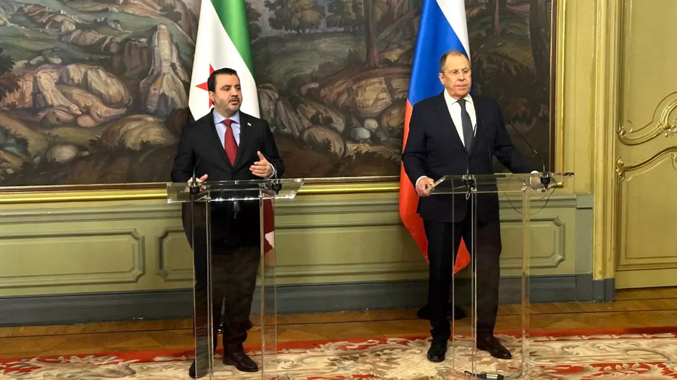 Syrian Foreign Minister Assaad el-Chaibani and his Russian counterpart Sergey Lavrov during a press conference in Moscow on July 31, 2025 © SANA 