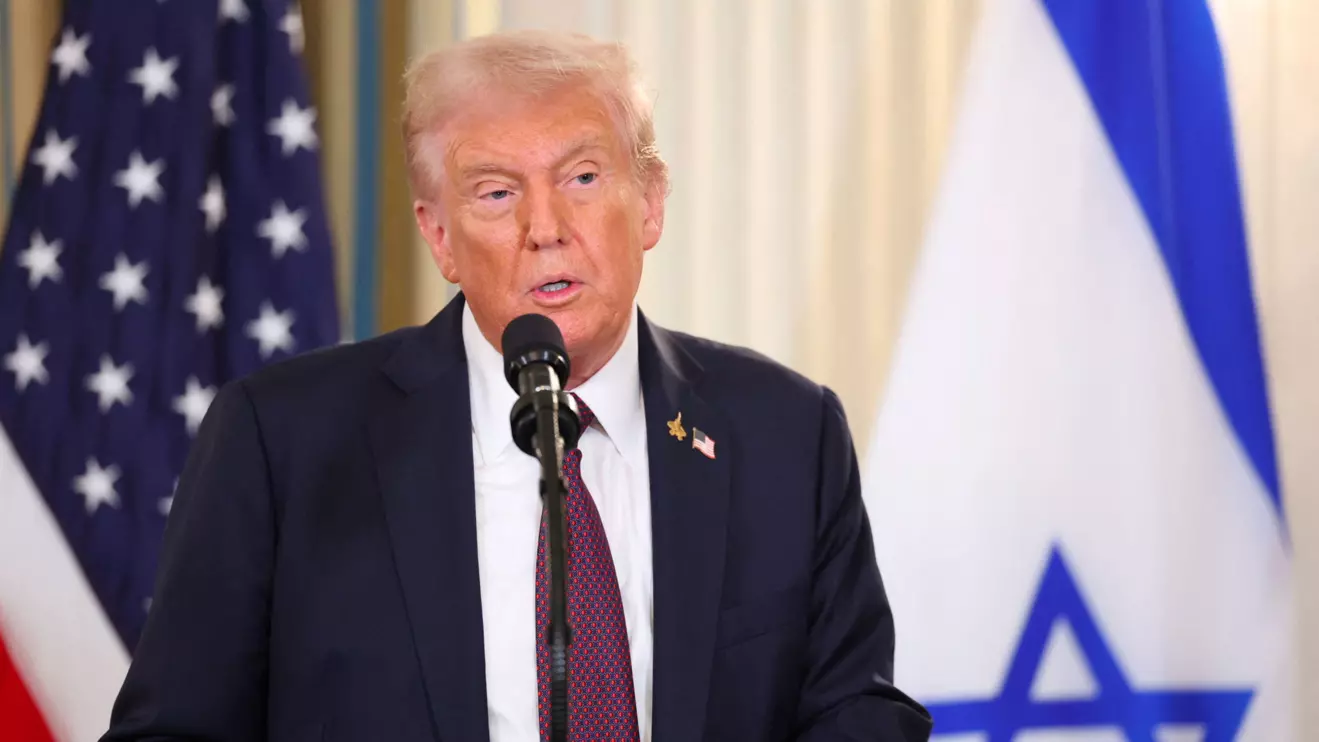 U.S. President Donald Trump speaks during a joint press conference with Israeli Prime Minister Benjamin Netanyahu in the State Dining Room at the White House in Washington, D.C., U.S., September 29, 2025. Reuters/Jonathan Ernst
