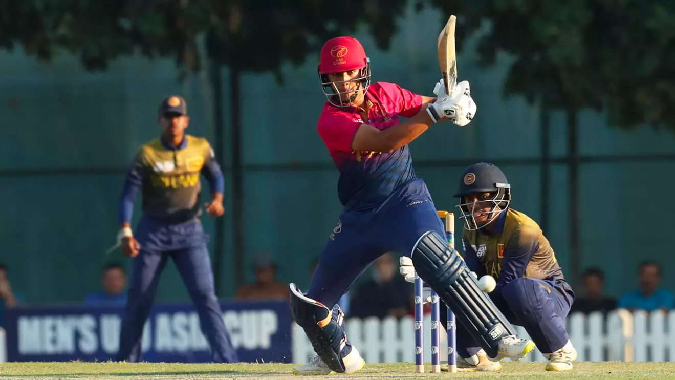 Ammar Badami plays a shot during the match against Sri Lanka