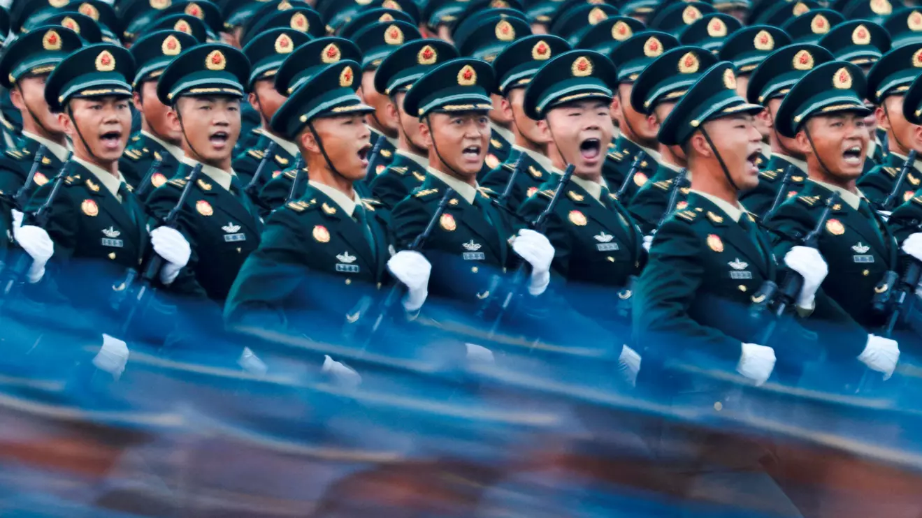 Soldiers march during the rehearsal ahead of a military parade to mark the 80th anniversary of the end of World War Two, in Beijing, China, September 3, 2025. Reuters/Maxim Shemetov