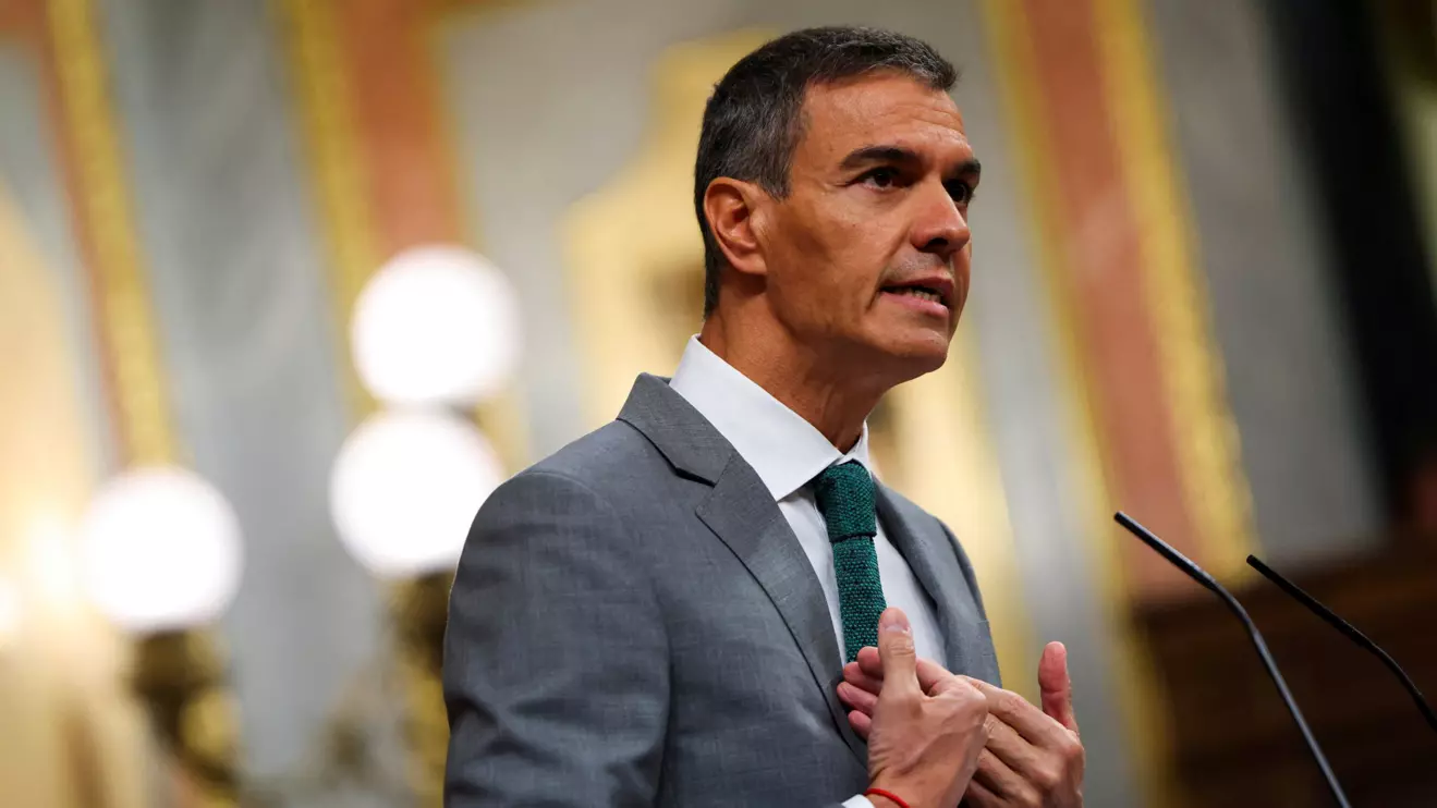 Spain's Prime Minister Pedro Sanchez speaks during a session to address the mass crossing of migrants into the enclave of Ceuta in late July, at the parliament in Madrid, Spain, September 3, 2026. Reuters/Susana Vera
