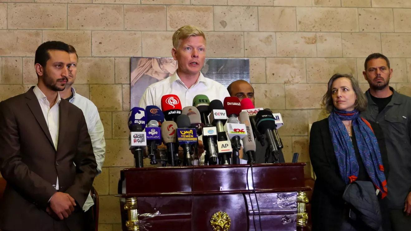 United Nations envoy to Yemen Hans Grundberg speaks to reporters at Sanaa Airport in Sanaa, Yemen May 3, 2023. Reuters/Khaled Abdullah/File Photo