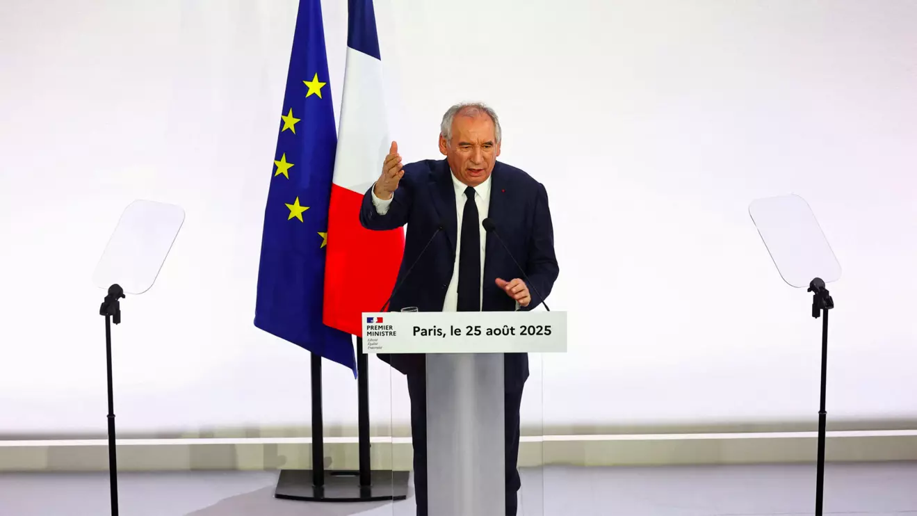 French Prime Minister Francois Bayrou delivers a speech during a press conference about his 2026 budget in Paris, France, August 25, 2025. Reuters/Abdul Saboor