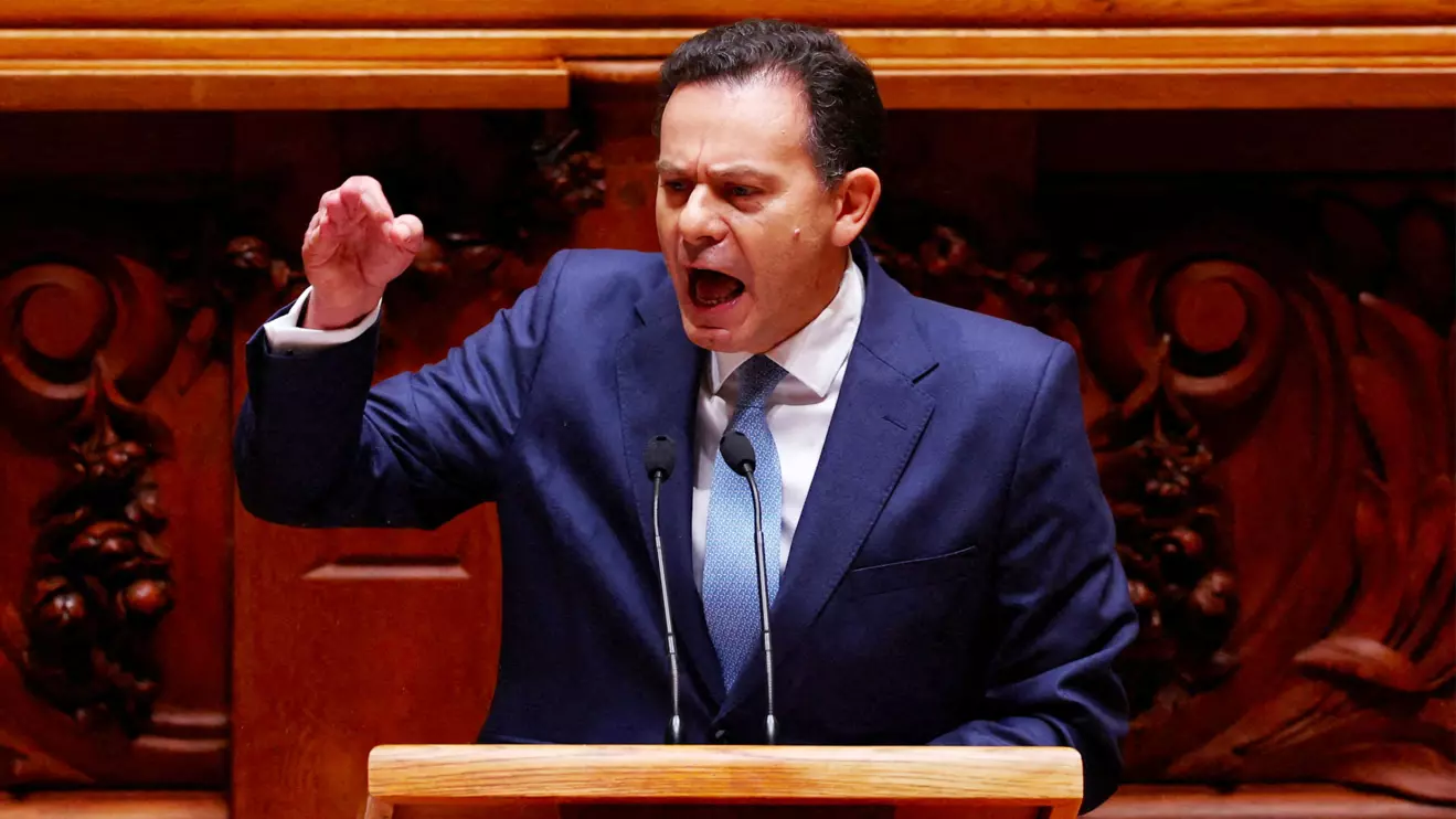 Portugal's Prime Minister Luis Montenegro speaks during the no-confidence motion at the parliament in Lisbon, Portugal, February 21, 2025. Reuters/Pedro Nunes