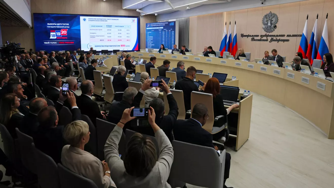 Ella Pamfilova, chairwoman of Russia's Central Election Commission, announces preliminary results of Russia's parliamentary election at the commission's headquarters in Moscow, Russia, September 21, 2026. Reuters/Shamil Zhumatov