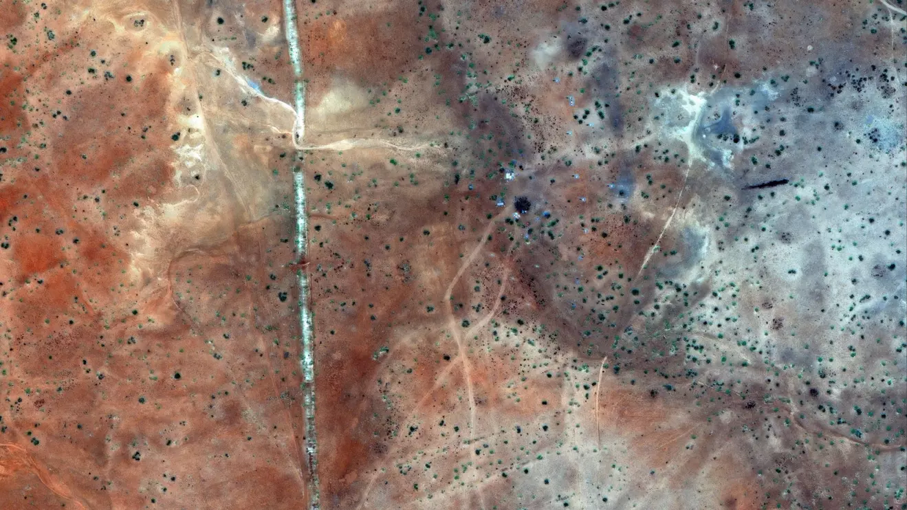 A satellite image shows long-range 'suicide' drones and launching gear north of the airport in Nyala, Sudan, May 6, 2025. Maxar Technologies/Handout via Reuters