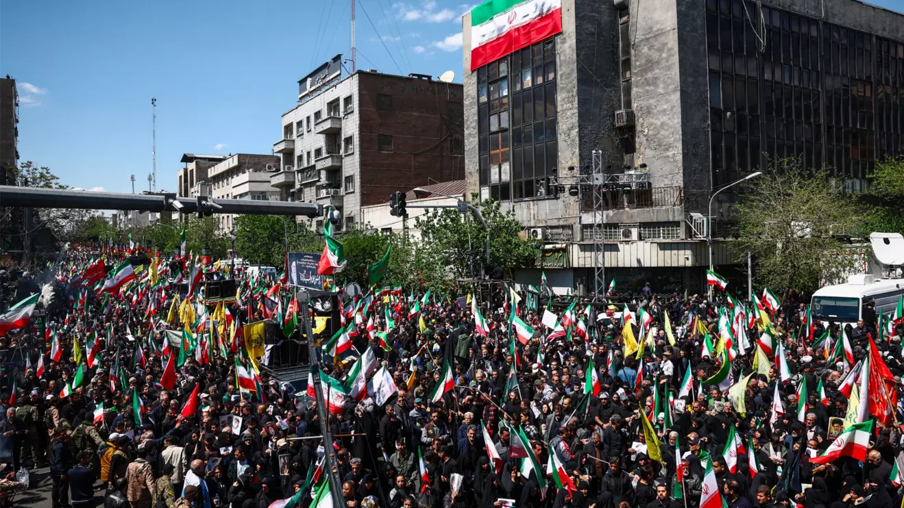 Iranian people attend a ceremony marking 40 days since the late Supreme Leader of Iran, Ayatollah Ali Khamenei, was killed in Israeli and U.S. strikes, in Tehran, Iran, April 9, 2026. Majid Asgaripour/WANA (West Asia News Agency) via Reuters