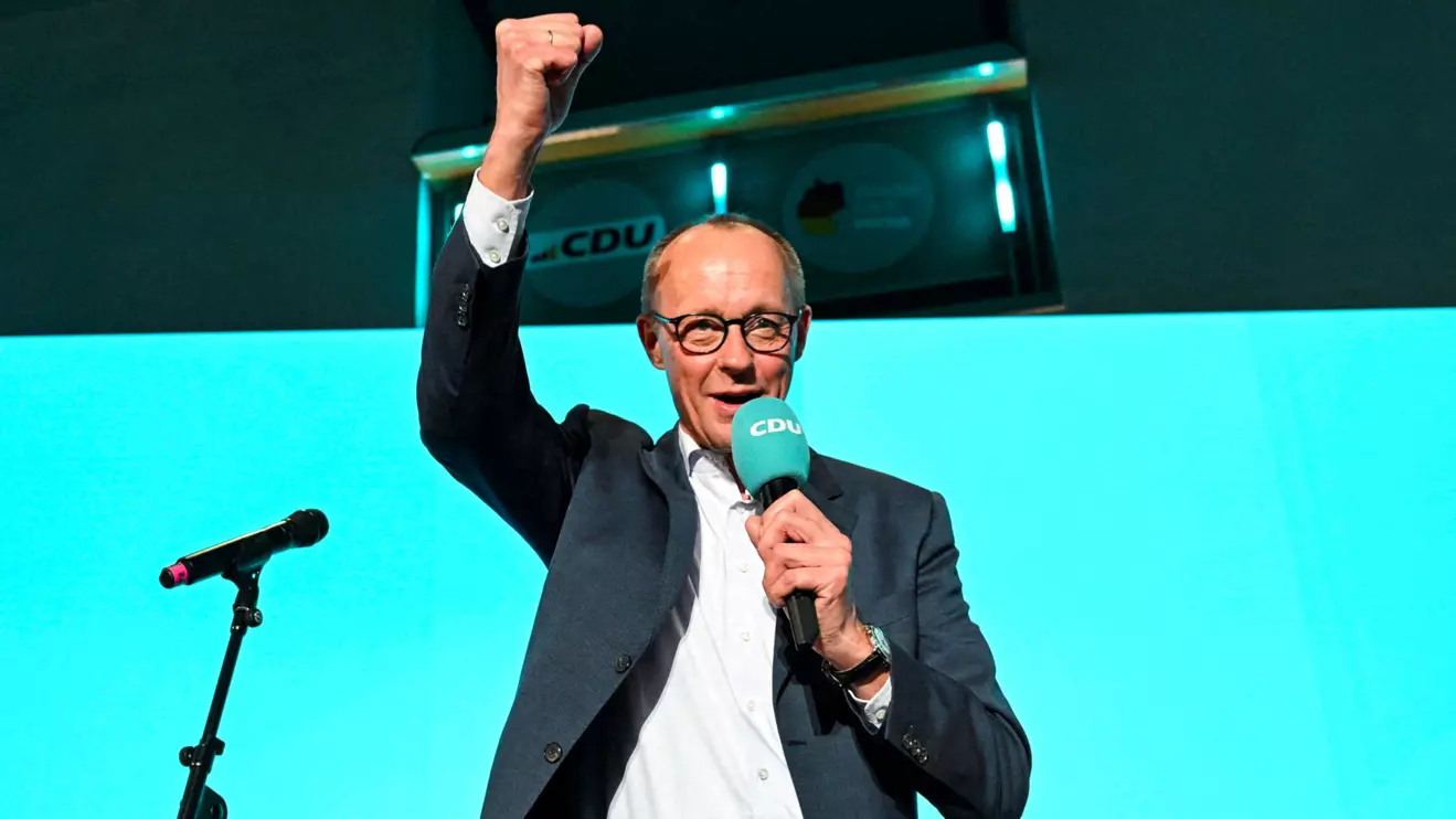 Christian Democratic Union (CDU) party leader Friedrich Merz speaks at the party headquarters, after the exit poll results are announced for the 2025 general election, in Berlin, Germany, February 23, 2025. Reuters/Angelika Warmuth