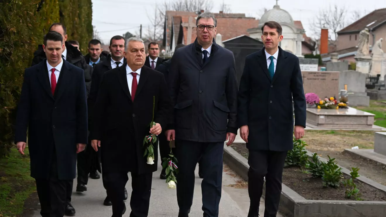 Serbian President Aleksandar Vucic meets Hungarian Prime Minister Viktor Orban in Subotica, Serbia, November 27, 2025. Serbian Presidential Press Service