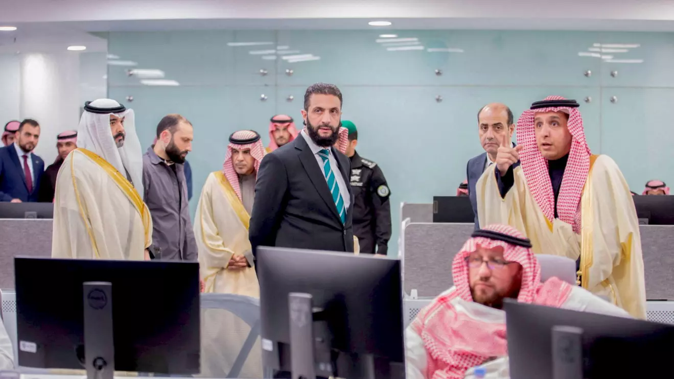 Syria's newly appointed president for a transitional phase Ahmed al-Sharaa visits Saudi Data and AI Authority, in Riyadh, Saudi Arabia, February 2, 2025. Saudi Press Agency