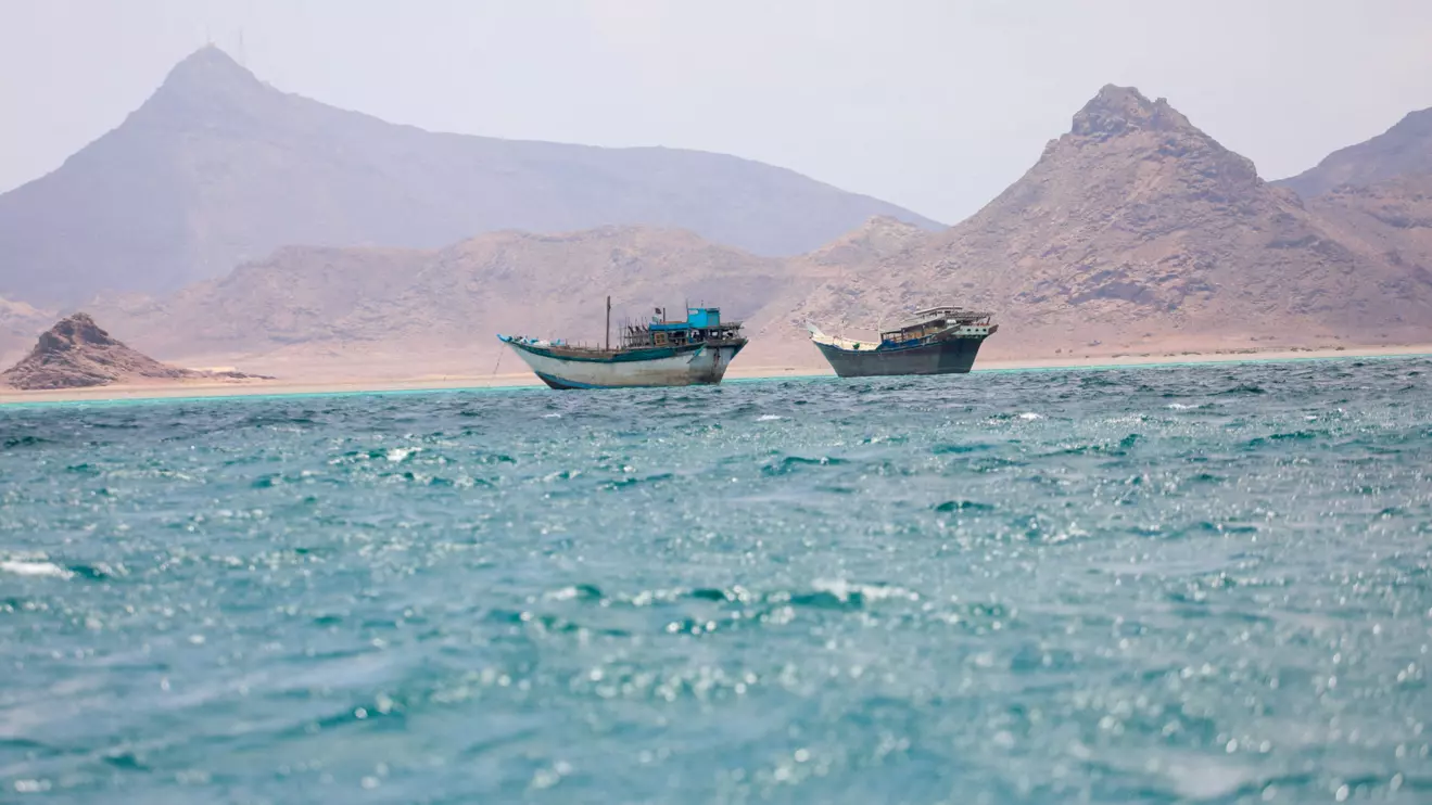 Boats float near the coast of Bab el-Mandeb, Yemen. Reuters