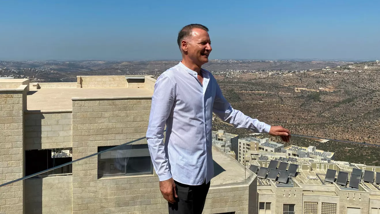 Bashar Masri, a prominent Palestinian businessman and founder of Rawabi, the first planned Palestinian city in the West Bank, poses during an interview with Reuters in Rawabi, October 5, 2020. Reuters/Rami Ayyub