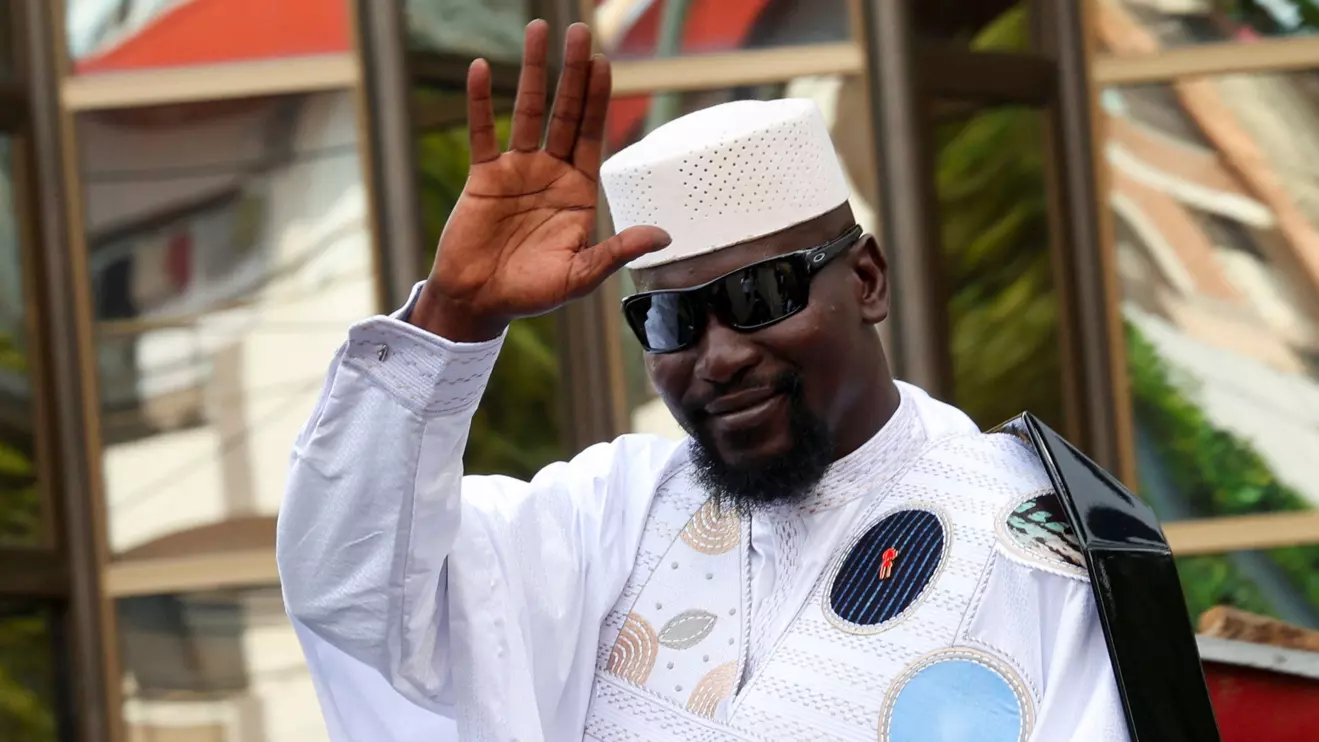 Guinean leader Mamadi Doumbouya waves after submitting his candidacy at the Supreme Court ahead of the presidential election scheduled for December 28, in Conakry, Guinea, November 3, 2025. Reuters/Luc Gnago
