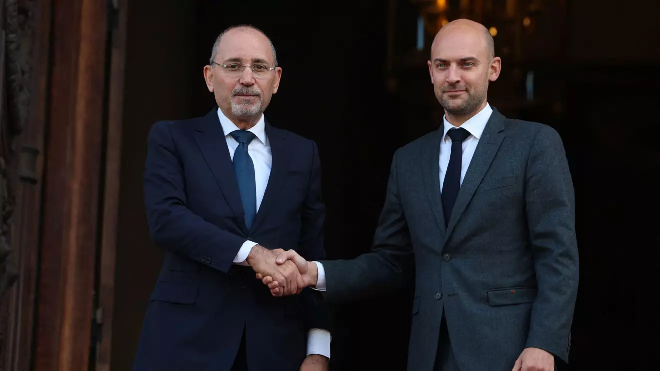 Outgoing French Foreign Minister Jean-Noël Barrot welcomes Jordanian Foreign Minister Ayman Safadi, Christophe Petit Tesson/Reuters