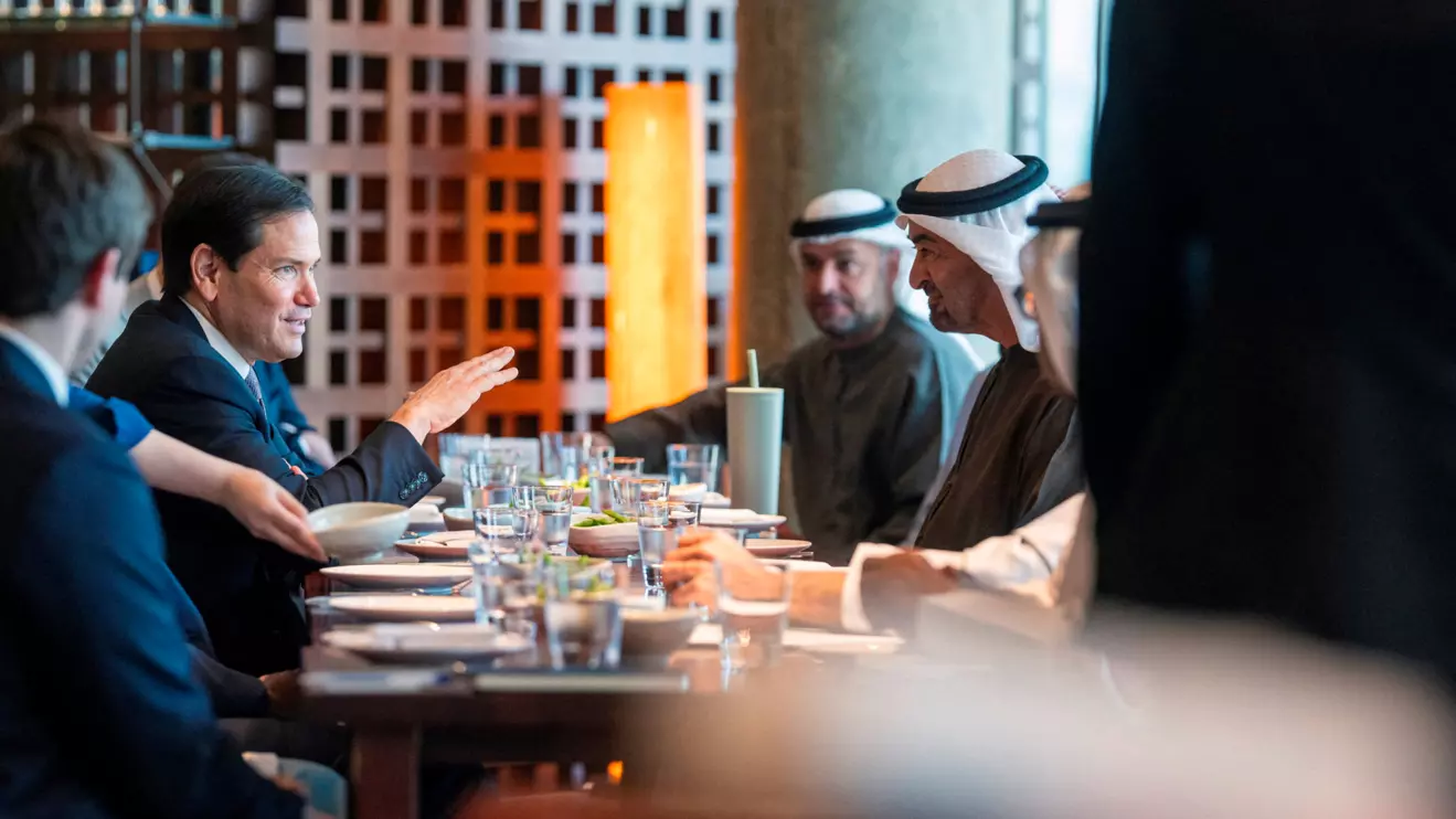 HH Sheikh Abdullah bin Zayed Al Nahyan, UAE Deputy Prime Minister and Minister of Foreign Affairs, and Marco Rubio, Secretary of State of of the United States of America, meet at Zuma restaurant, at Al Maryah Island, Abu Dhabi, United Arab Emirates, June 24, 2026. Abdulla Al Neyadi / UAE Presidential Court
