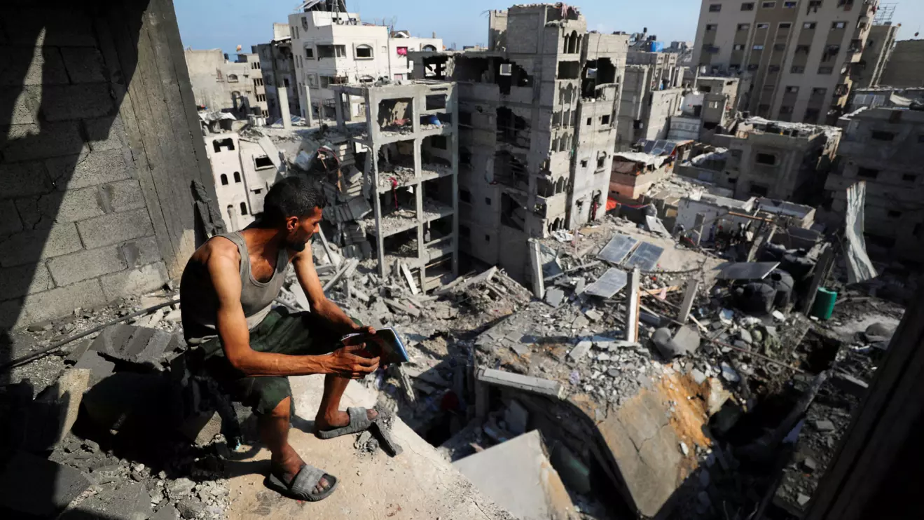 Belongings, furnutire and debries lie on the floor at a UNRWA school sheltering displaced people that was hit in an an overnight Israeli strike, in Gaza City, July 5, 2025. Reuters/Dawoud Abu Alkas