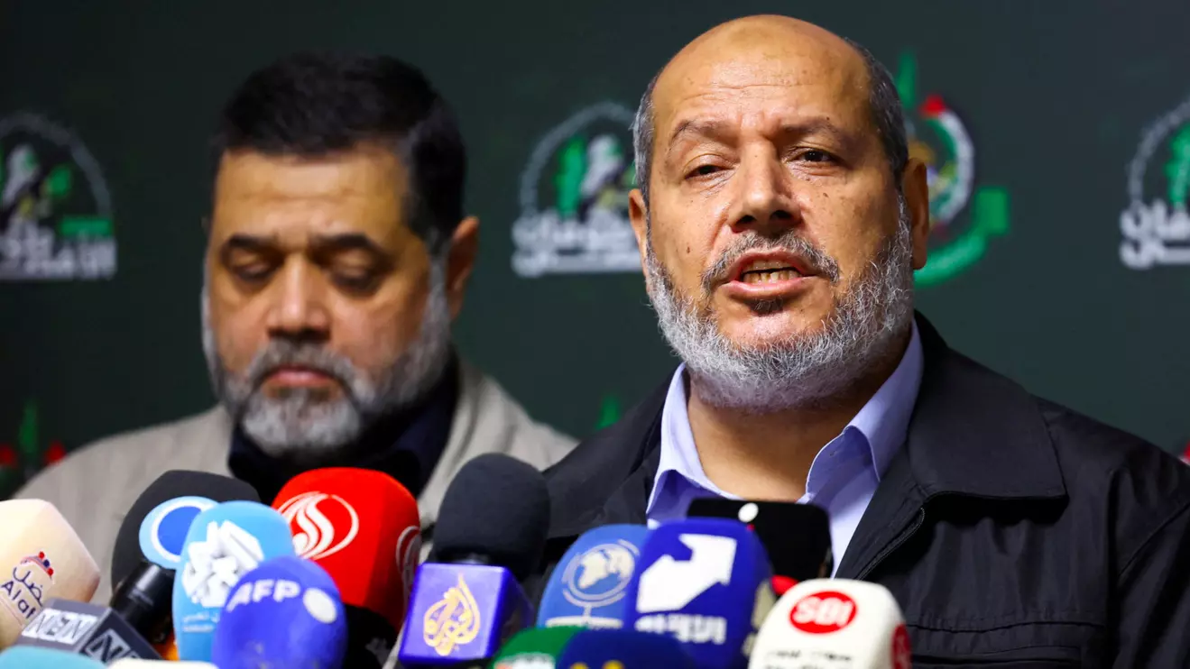  Khalil Al-Hayya and Osama Hamdan, attend a press conference in Beirut, Lebanon, November 21, 2023. Reuters/Esa Alexander