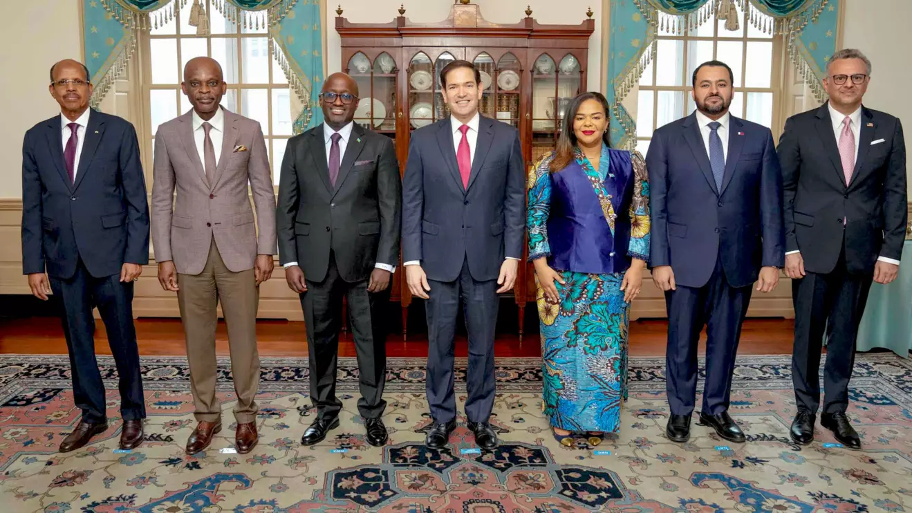 Mario Rubio, the U.S. Secretary of State, flanked by officials from Rwanda and the DRC, along with Togo’s Minister of Foreign Affairs © X