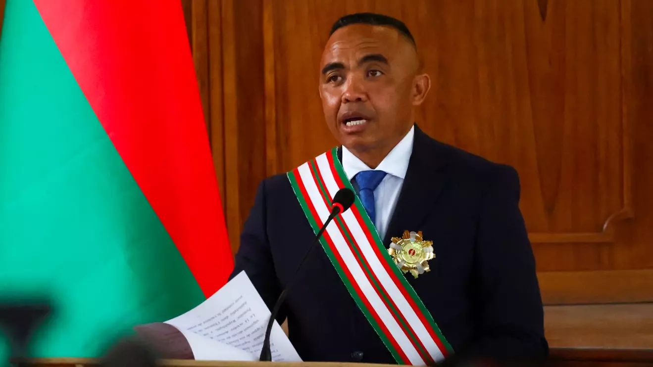Madagascar's new military ruler, Colonel Michael Randrianirina, speaks after being sworn in as president on Friday taking over from Andry Rajoelina following a coup that ousted him, at the constitutional court in Antanariv , Madagascar, October 17, 2025. Reuters/Siphiwe Sibeko