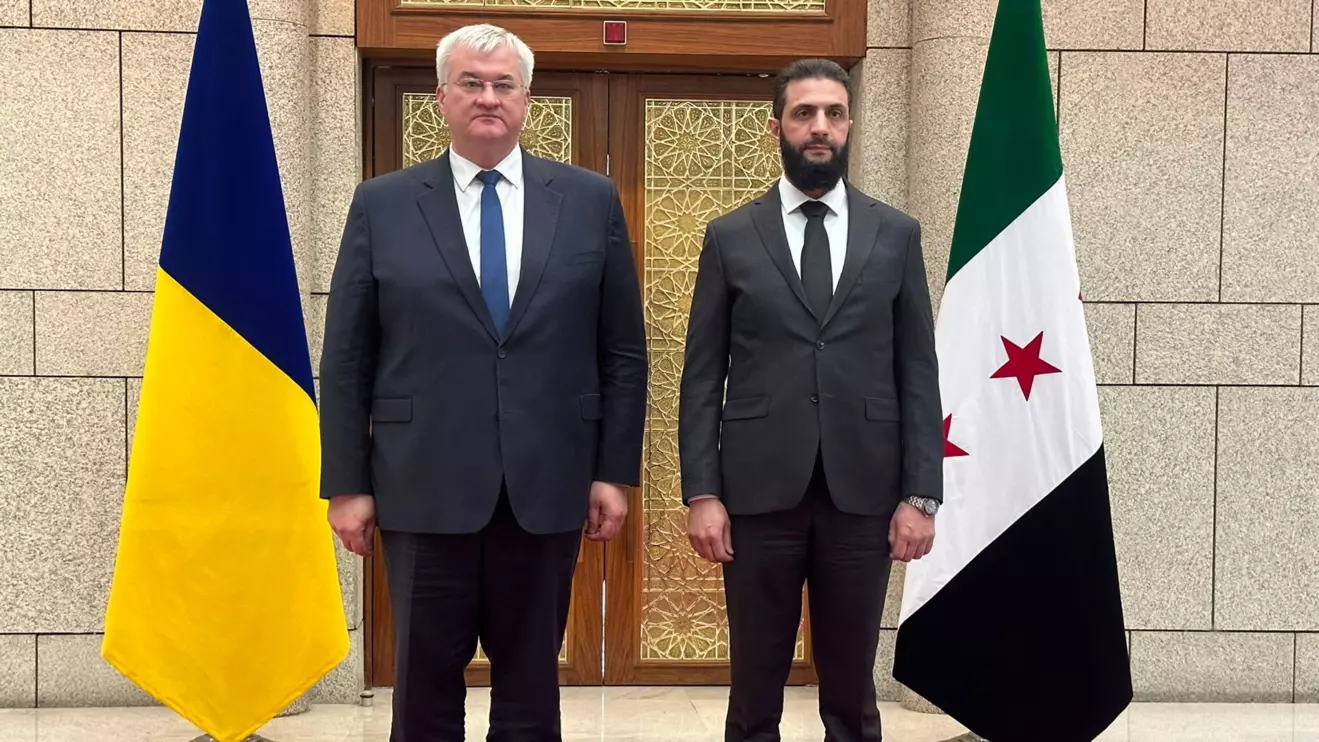 Syria's de facto leader Ahmed al-Sharaa, also known as Abu Mohammed al-Golani looks on as he meets with senior Ukrainian delegation led by Ukrainian Foreign Minister Andrii Sybiha, after the ousting of Syria's Bashar al-Assad, in Damascus, Syria, December 30, 2024 © X