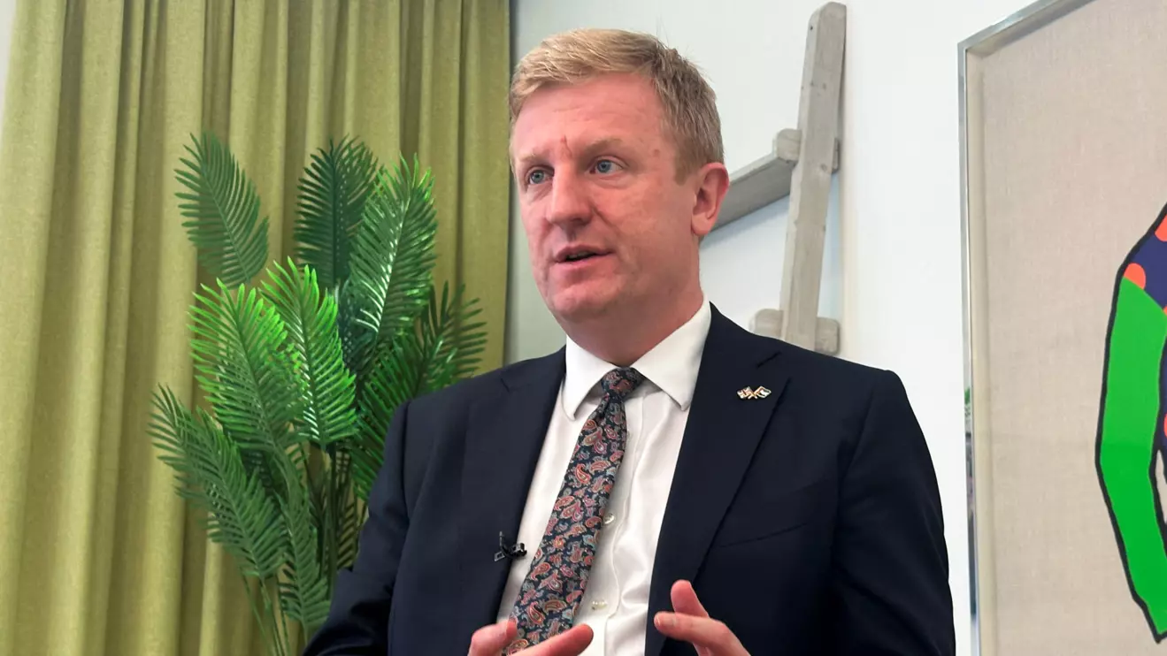 British Deputy Prime Minister Oliver Dowden speaks to Reuters during his visit to Abu Dhabi, United Arab Emirates, February 1, 2024. Reuters/Abdelhadi Ramahi