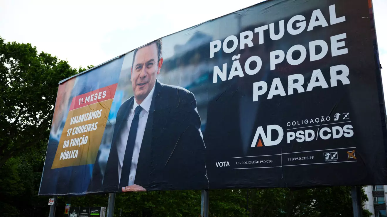 A view shows a billboard of the AD - Coalition PSD/CDS, ahead of Portugal snap elections in Lisbon, Portugal, Reuters/Pedro Nunes