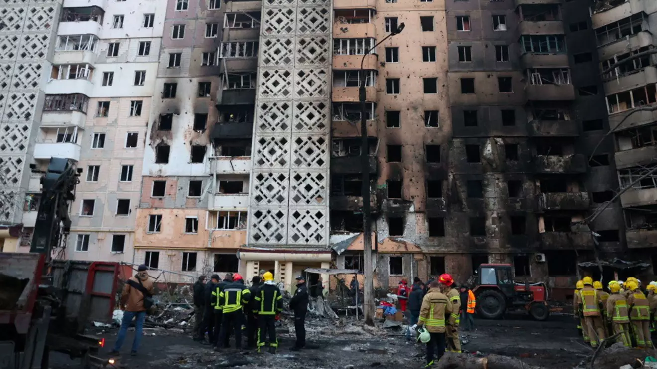 Rescuers work at the site of the apartment building hit by a morning Russian missile strike, amid Russia's attack on Ukraine, in Ternopil, Ukraine, in this handout picture released November 19, 2025. Press service of the State Emergency Service of Ukraine