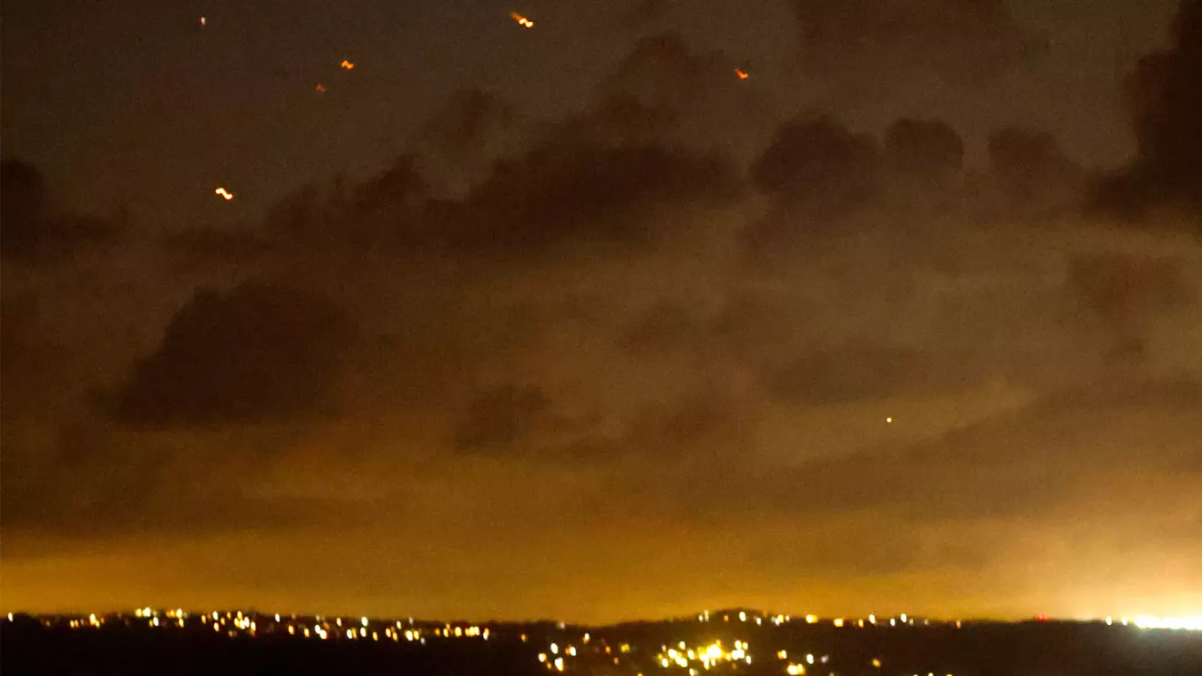 Projectiles fly in the sky after Iran fired a salvo of ballistic missiles at Israel amid ongoing hostilities between Hezbollah and Israeli forces, as seen from Tyre, southern Lebanon October 1, 2024. Reuters/Aziz Taher