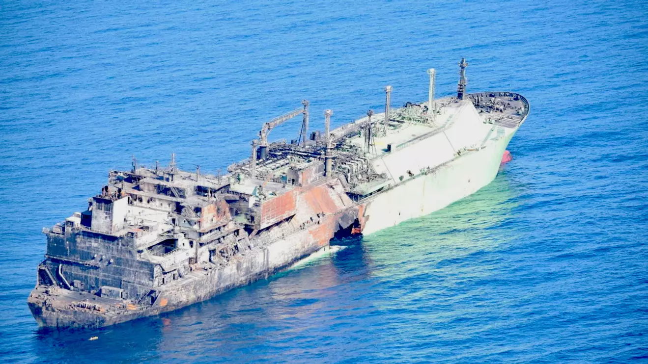 A Russian LNG tanker, Arctic Metagaz, damaged earlier this month and currently adrift without crew, floats in international waters in the Mediterranean Sea between Malta and the Italian islands of Lampedusa and Linosa, in this handout picture released on March 13, 2026. Marina Militare/Handout via Reuters