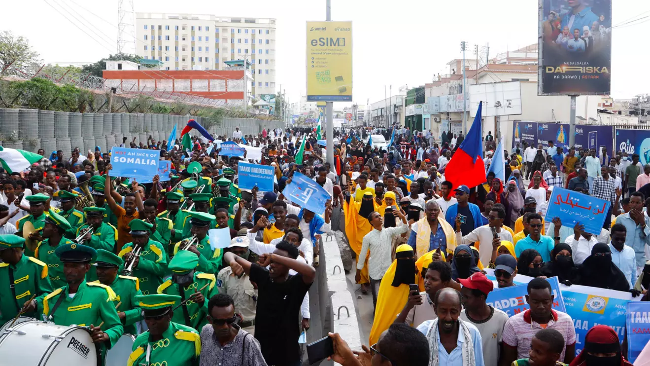 Somalis march against the Ethiopia-Somaliland port deal along KM4 street in Mogadishu,  January 11, 2024. Reuters/Feisal Omar